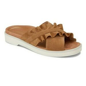 Vionic Azalea Suede Ruffle Slide Orthopedic Support Comfort Sandal Wheat 9